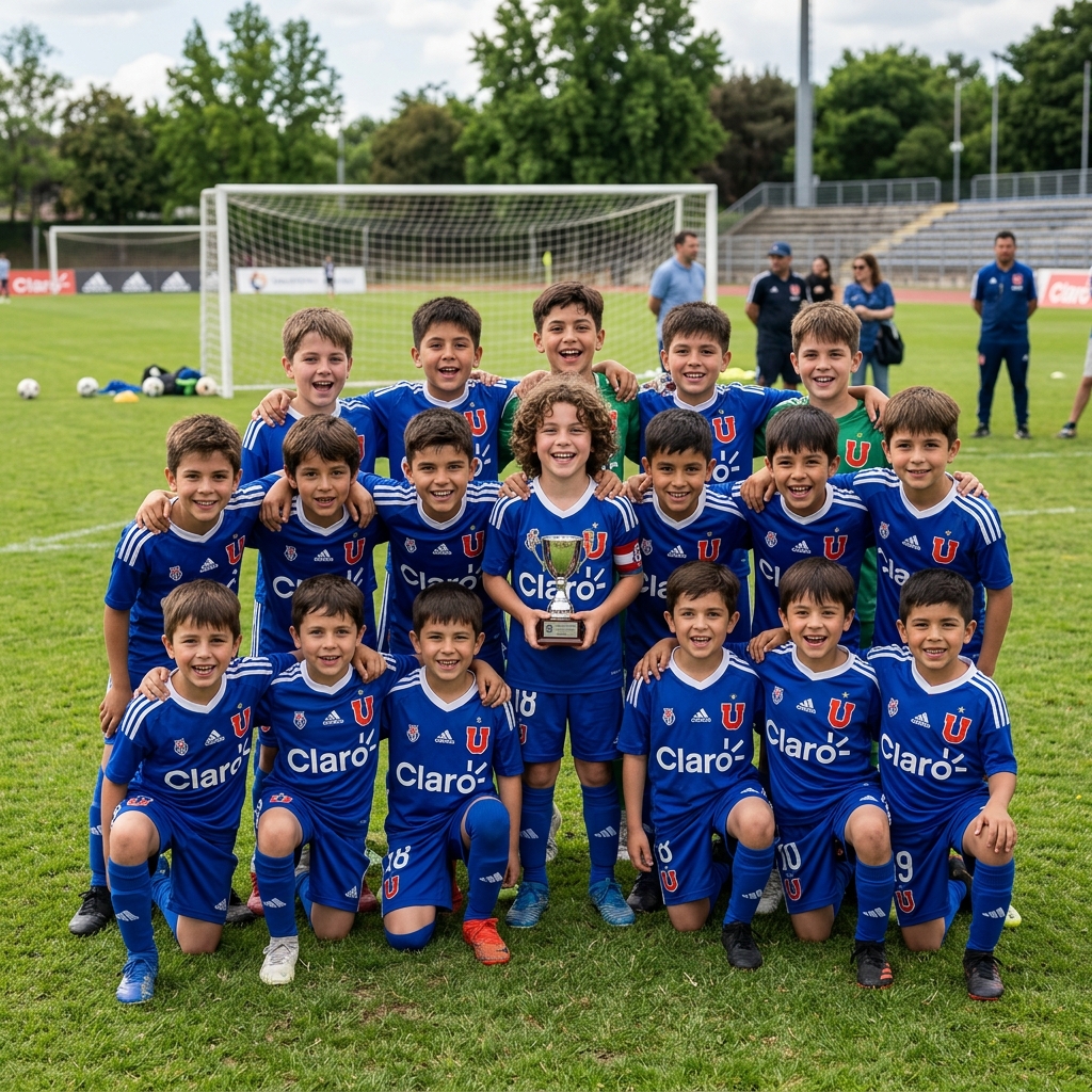 Sub-8 Universidad de Chile team with trophy